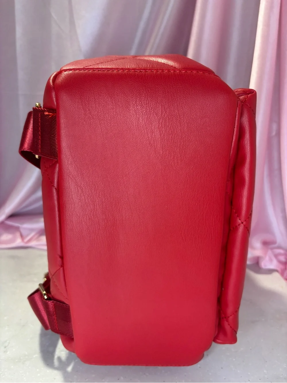 Badgley Mischka Quilted Red Backpack with Gold Accents